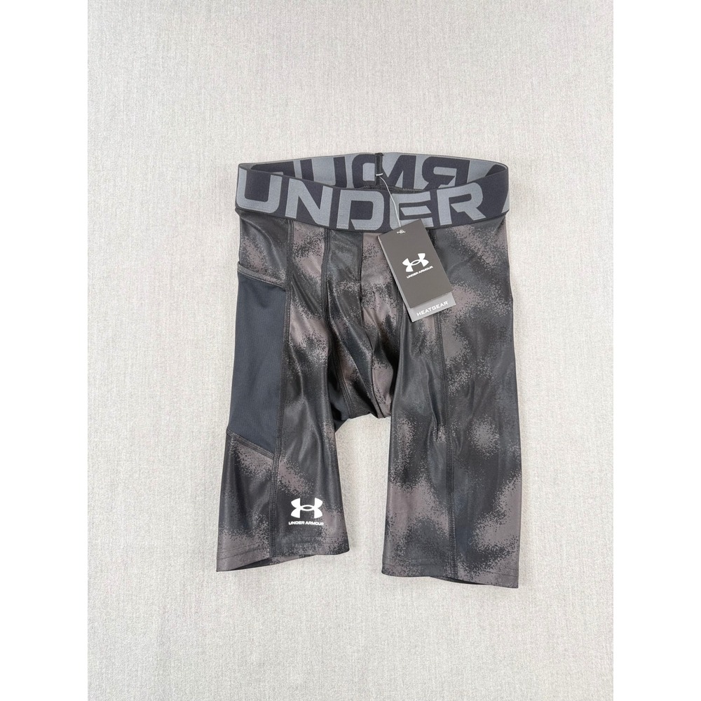 Under Armour Mens HeatGear Printed Long Compression Shorts Gray Camo Small NWT